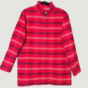 Vtg Plaid Wool Blend Zip Front Jacket Women M Black Red Lined Imagio Turkey Made